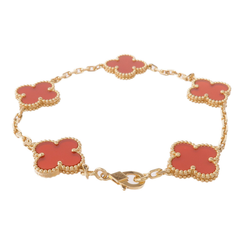 Van Cleef & Arpels 18K黃金Vintage Alhambra Bracelet 5 Motifs紅玉髓手鏈-2