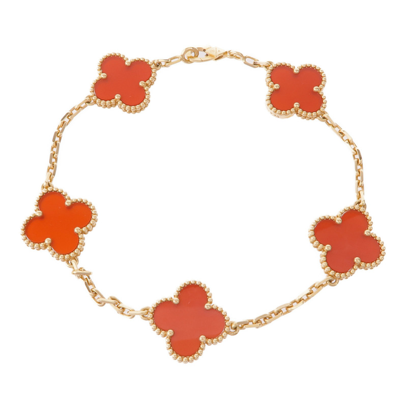Van Cleef & Arpels 18K黃金Vintage Alhambra Bracelet 5 Motifs紅玉髓手鏈-3