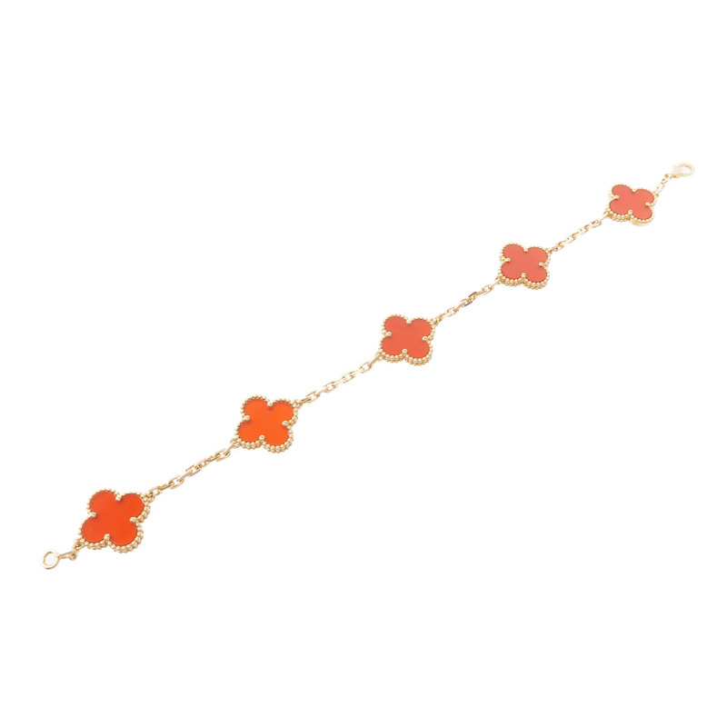 Van Cleef & Arpels 18K黃金Vintage Alhambra Bracelet 5 Motifs紅玉髓手鏈-6