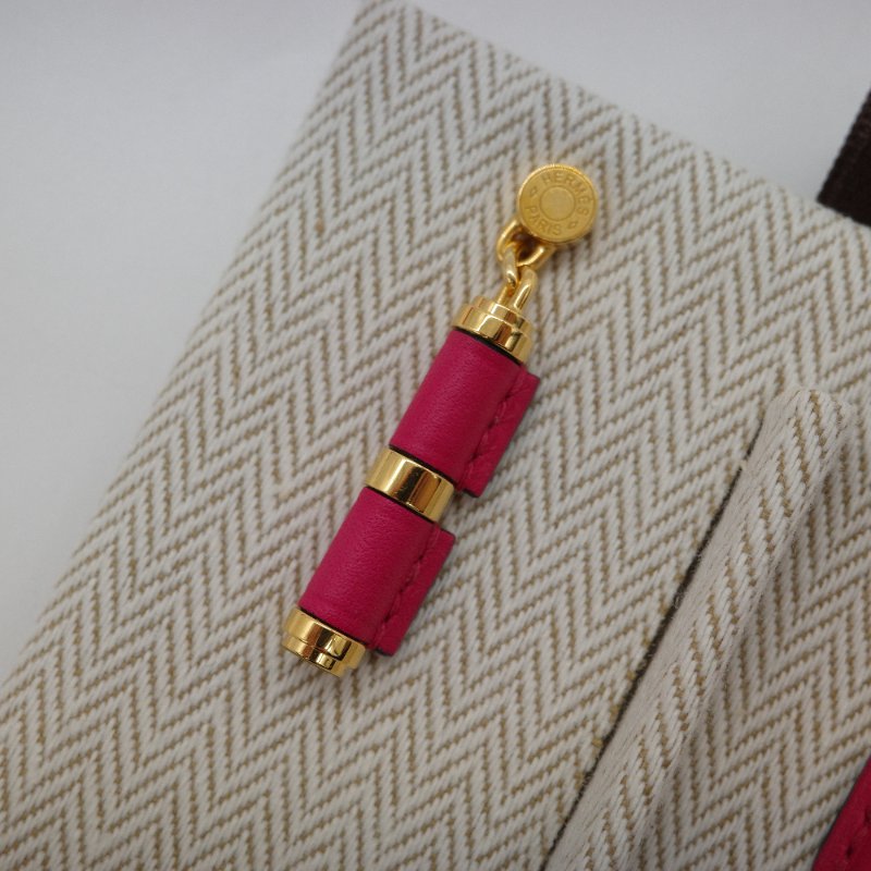 Hermès 愛馬仕 Charniere 桃紅色 牛皮 金色吊墜 耳環-5
