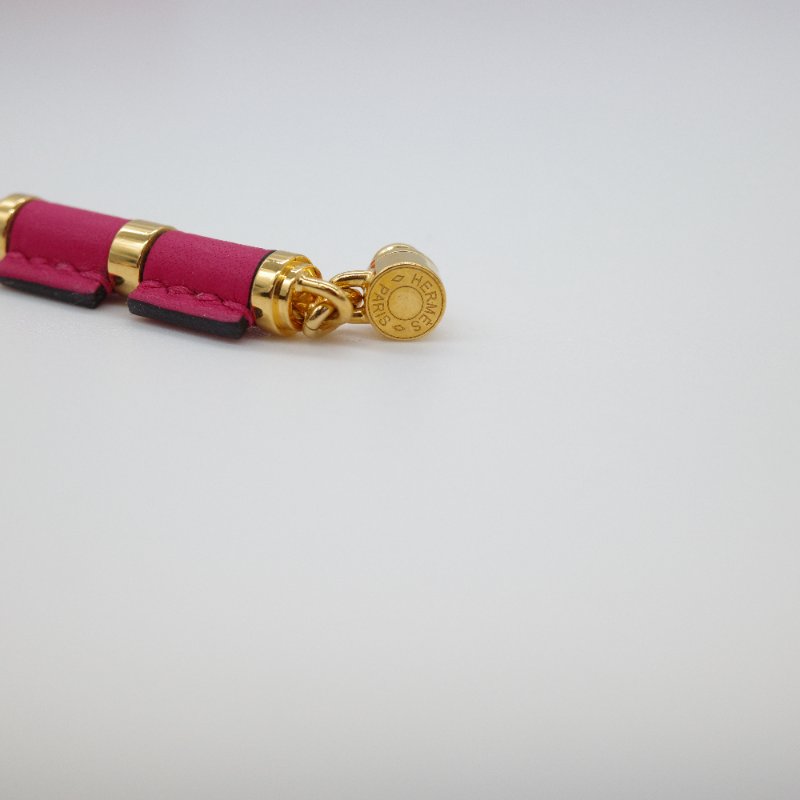 Hermès 愛馬仕 Charniere 桃紅色 牛皮 金色吊墜 耳環-7