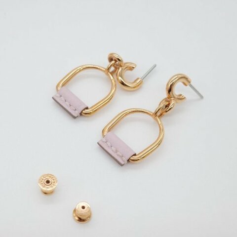 Hermès 愛馬仕 櫻花粉 牛皮 馬鞍釦 耳環