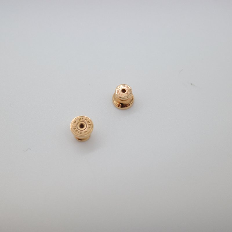 Hermès 愛馬仕 櫻花粉 牛皮 馬鞍釦 耳環-3