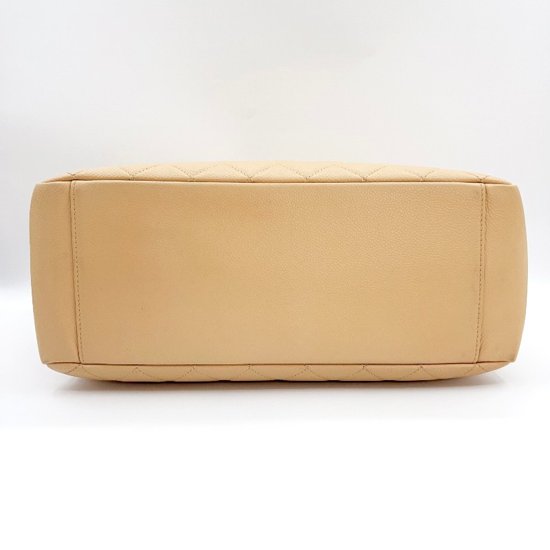 Chanel GST中號 米色金扣荔枝紋 肩背包-4