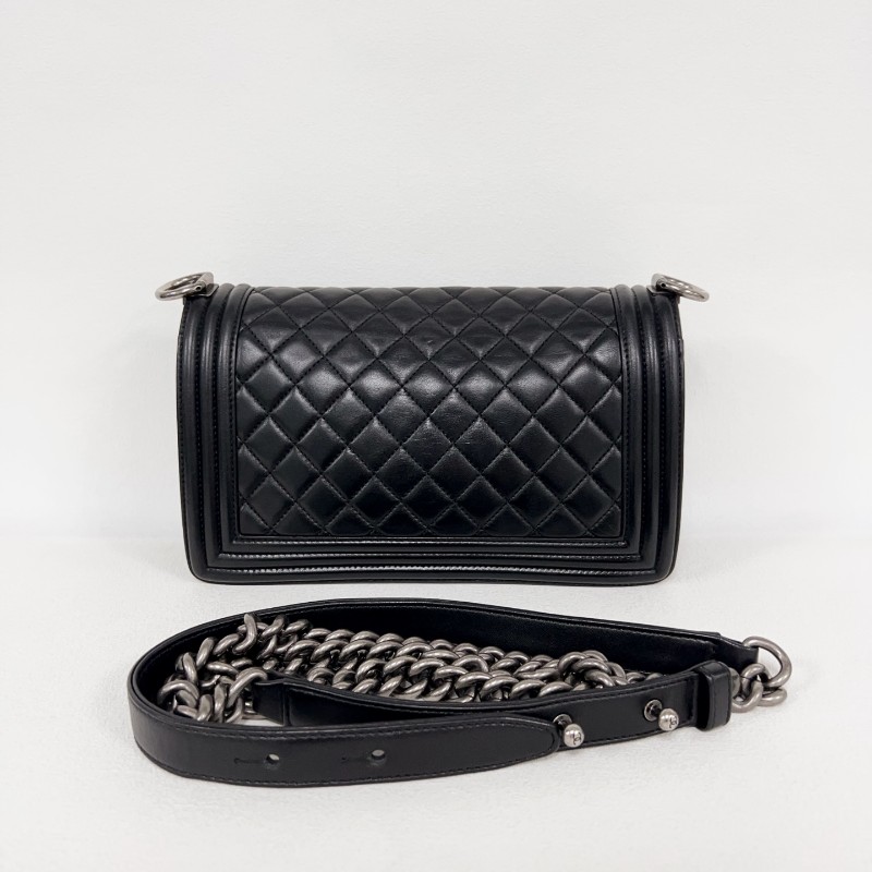 Chanel leboy中號25cm 黑銀羊皮 肩背包-1