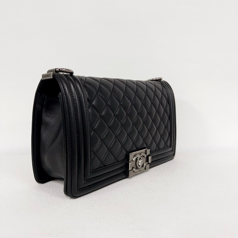 Chanel leboy中號25cm 黑銀羊皮 肩背包-3