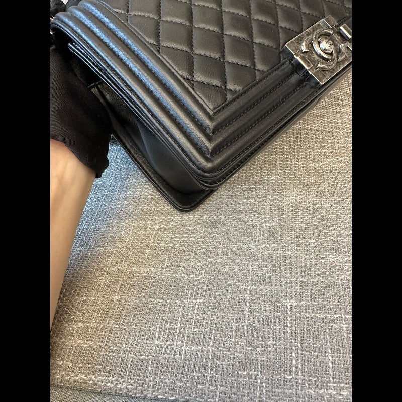 Chanel leboy中號25cm 黑銀羊皮 肩背包-8