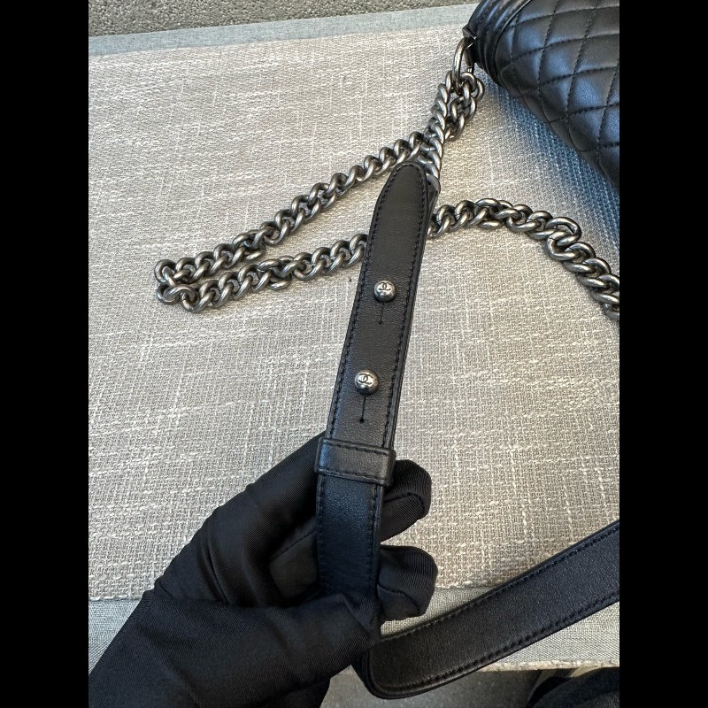 Chanel leboy中號25cm 黑銀羊皮 肩背包-20