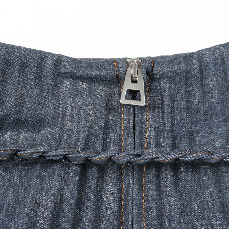 Christian Dior 褶襉半身裙，搭配腰帶，棉質，藍色，#34，二手女裝 CD-4