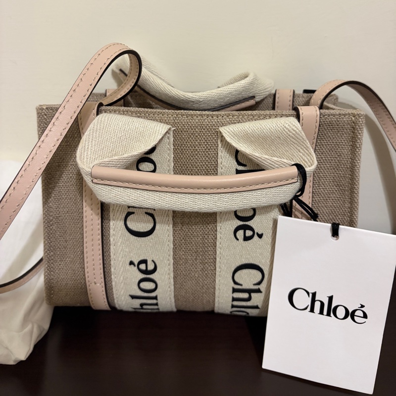 Chloe’ Woody Mini 織帶個性帆布小手提包兩用包(全新）-1