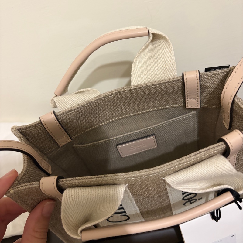 Chloe’ Woody Mini 織帶個性帆布小手提包兩用包(全新）-3
