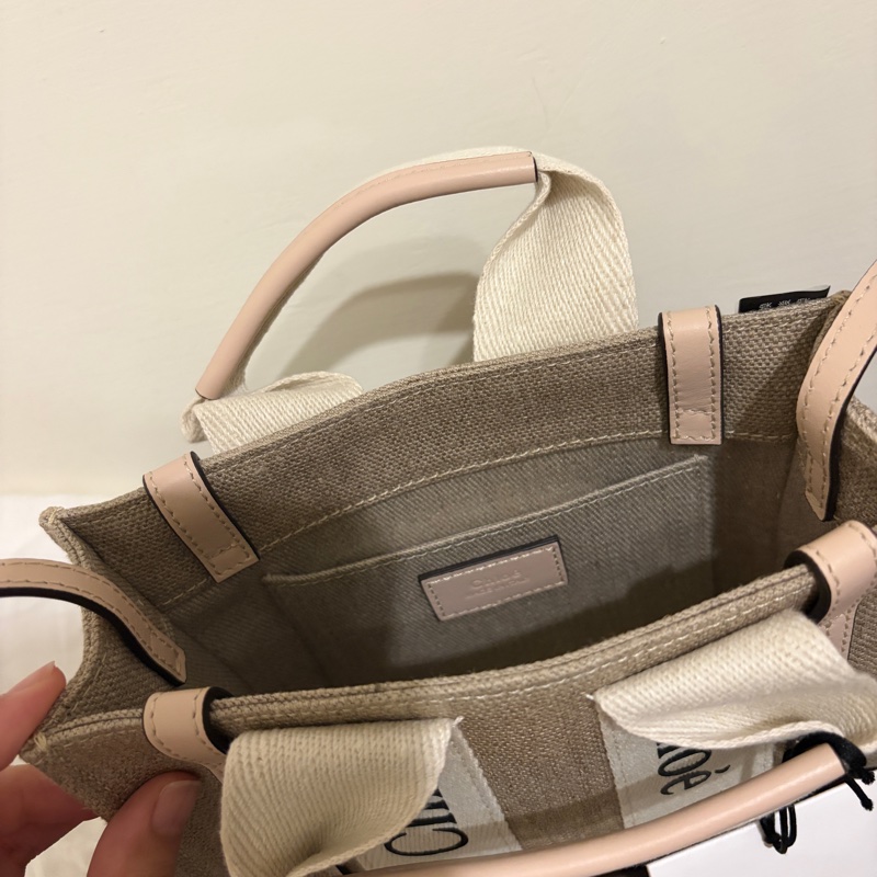 Chloe’ Woody Mini 織帶個性帆布小手提包兩用包(全新）-7