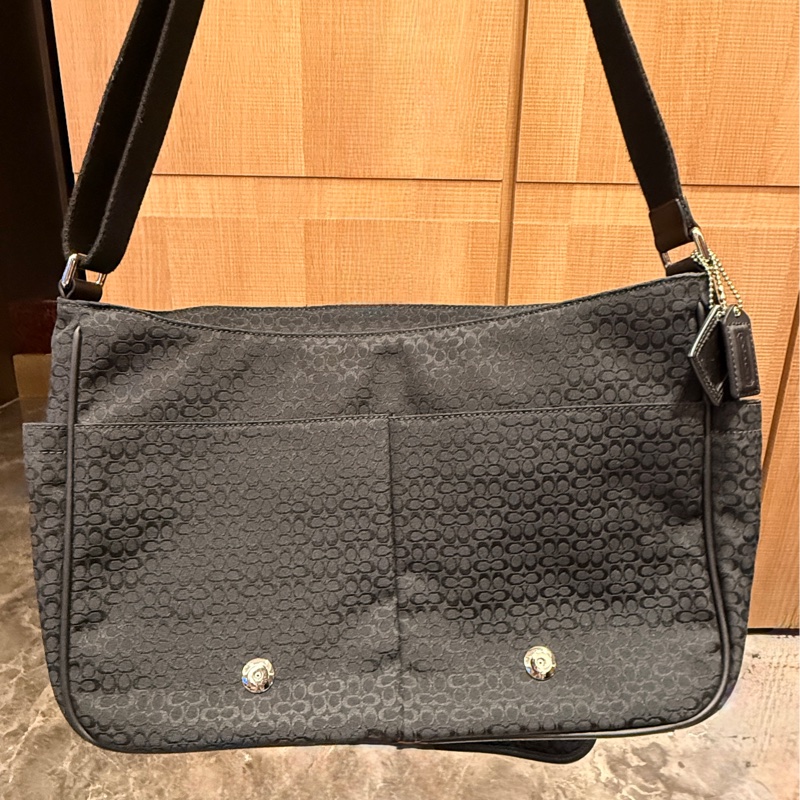 二手近新|COACH Signature Hudson Messenger Bag|黑色斜背包-9