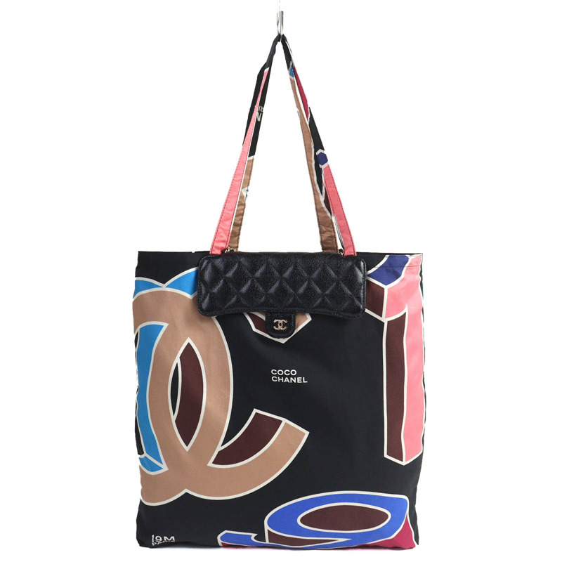 香奈兒 Coco Mark 魚子醬皮革鏈條單肩包，隨機序號，黑色/多色，含包裝盒和防塵袋，意大利製造，女士款-0