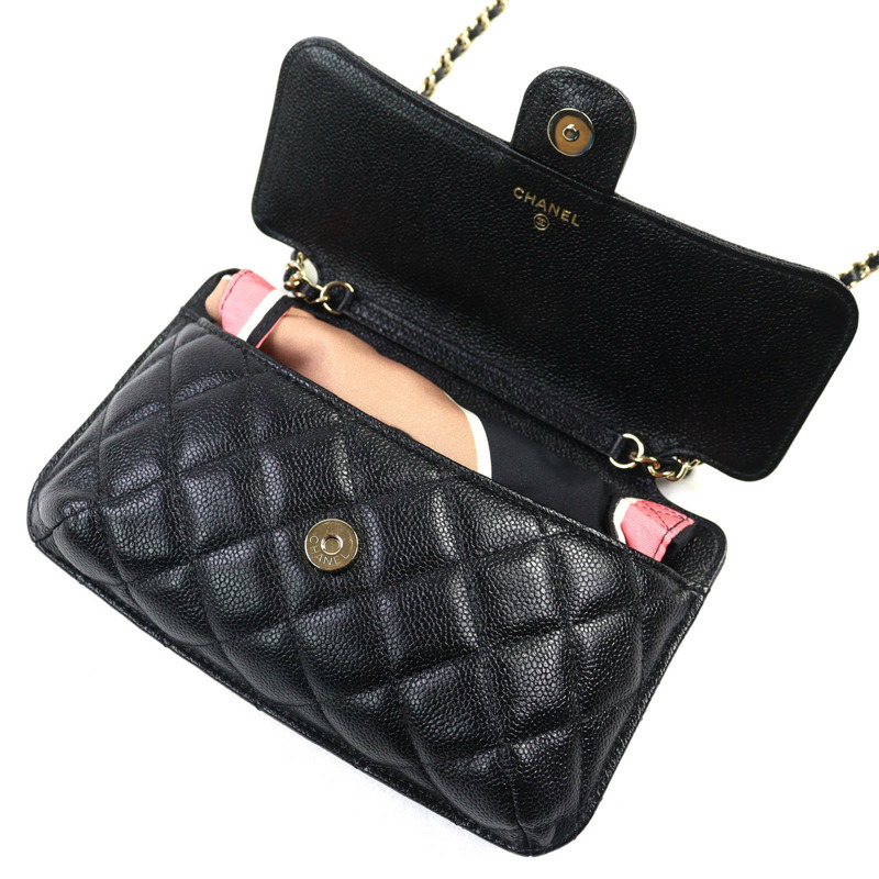 香奈兒 Coco Mark 魚子醬皮革鏈條單肩包，隨機序號，黑色/多色，含包裝盒和防塵袋，意大利製造，女士款-11