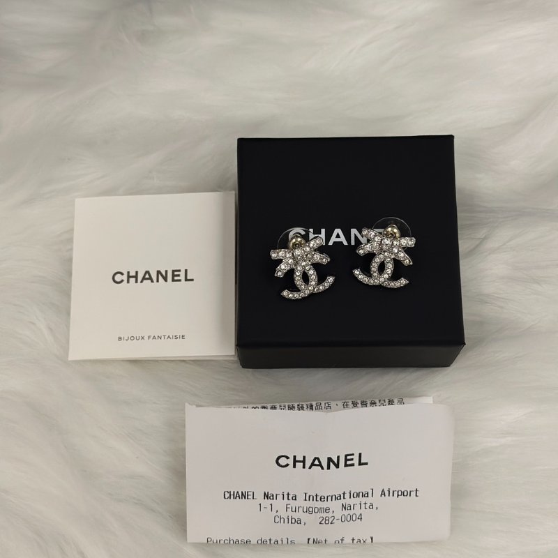 CHANEL 23S蝴蝶結雙C水鑽耳環-7