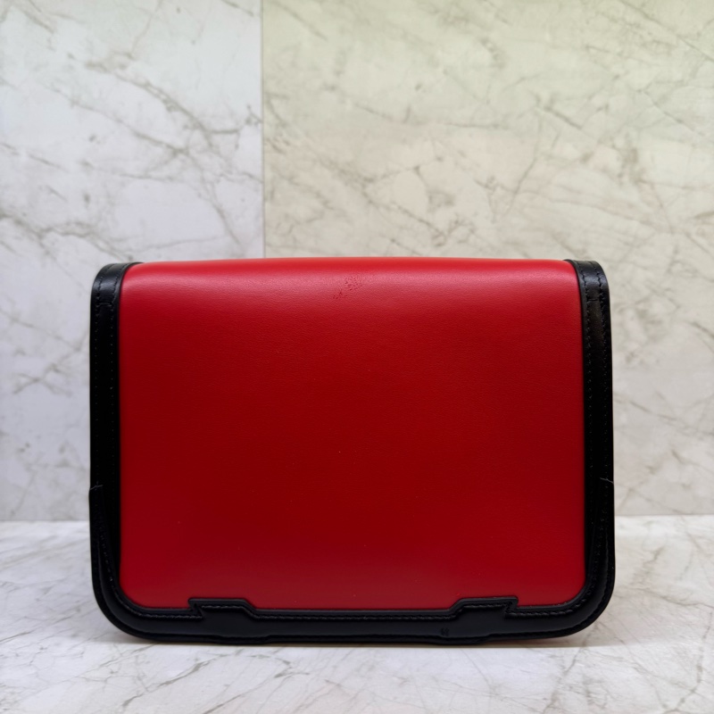 BURBERRY 三色拼紅咖黑全皮斜背包-2