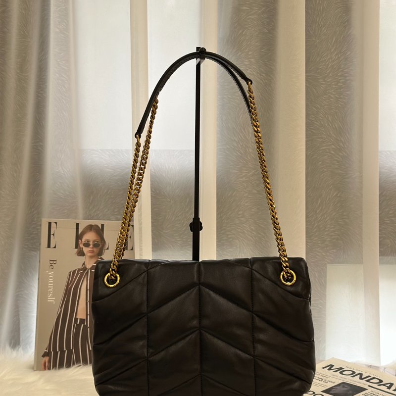 YSL Puffer小羊皮單肩包 - 小號黑金-4