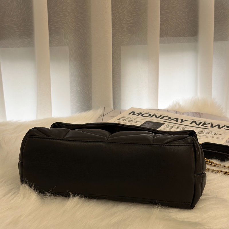 YSL Puffer小羊皮單肩包 - 小號黑金-5