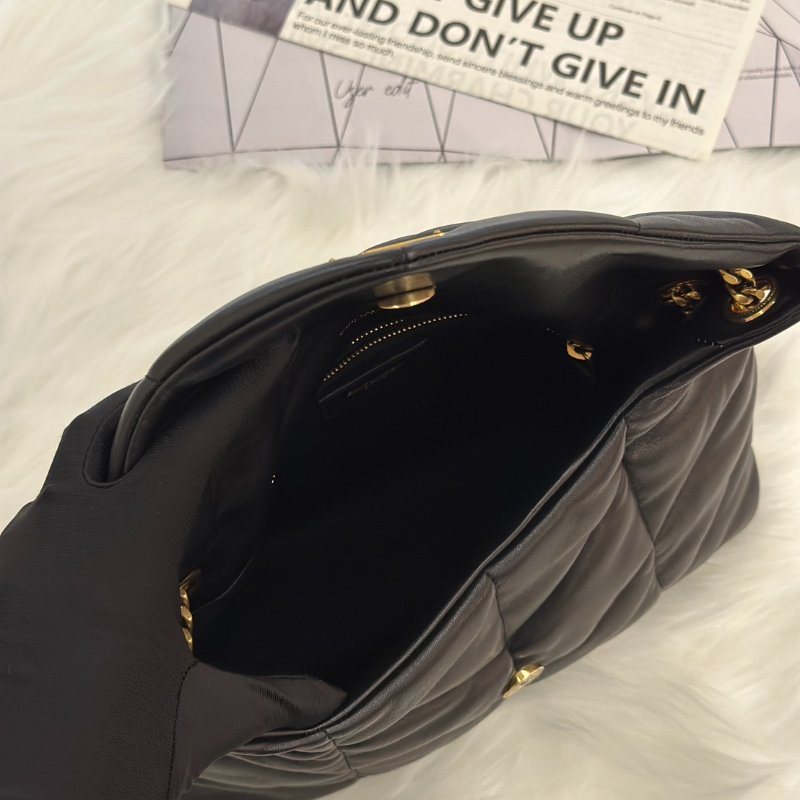 YSL Puffer小羊皮單肩包 - 小號黑金-6