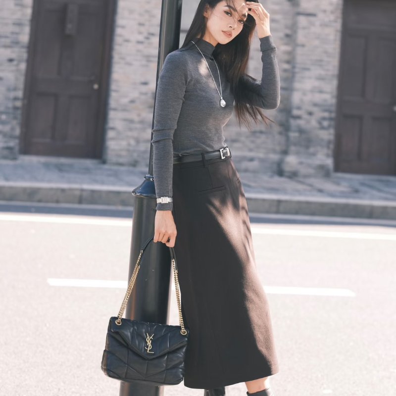 YSL Puffer小羊皮單肩包 - 小號黑金-10