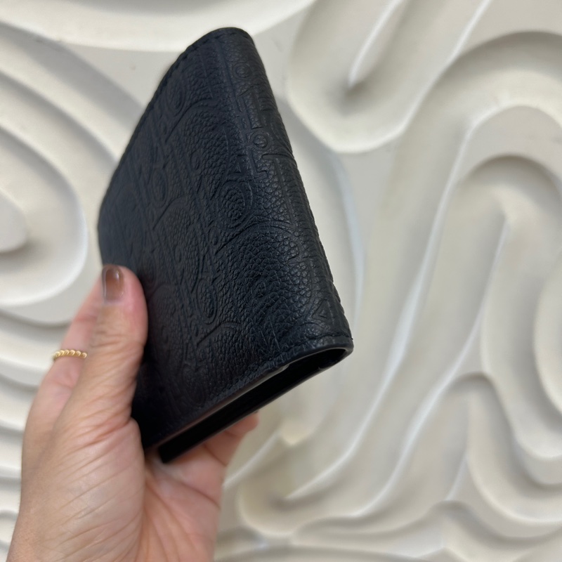 Dior 黑牛皮壓紋8卡對開短夾-2
