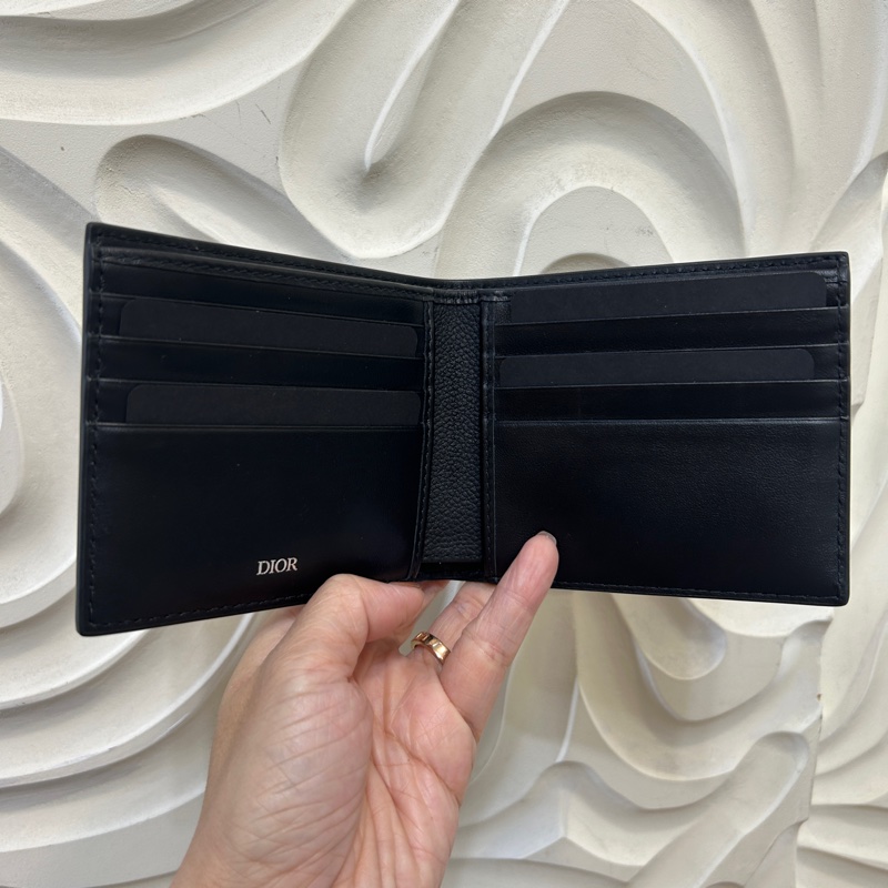 Dior 黑牛皮壓紋8卡對開短夾-3