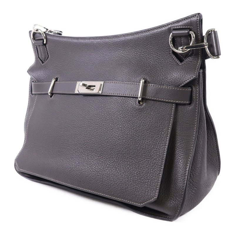 HERMES Clemence皮革Jypesiere 34銀扣肩背袋Etain-2