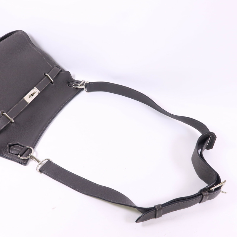 HERMES Clemence皮革Jypesiere 34銀扣肩背袋Etain-4