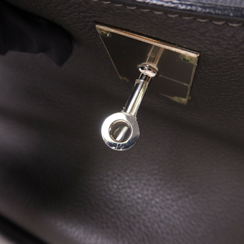 HERMES Clemence皮革Jypesiere 34銀扣肩背袋Etain-9