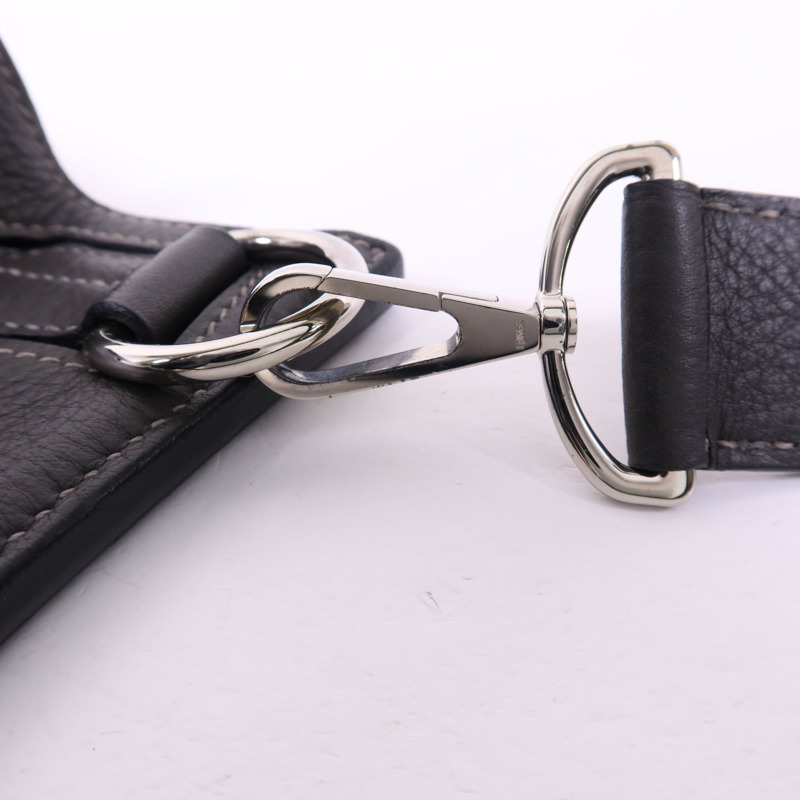 HERMES Clemence皮革Jypesiere 34銀扣肩背袋Etain-11