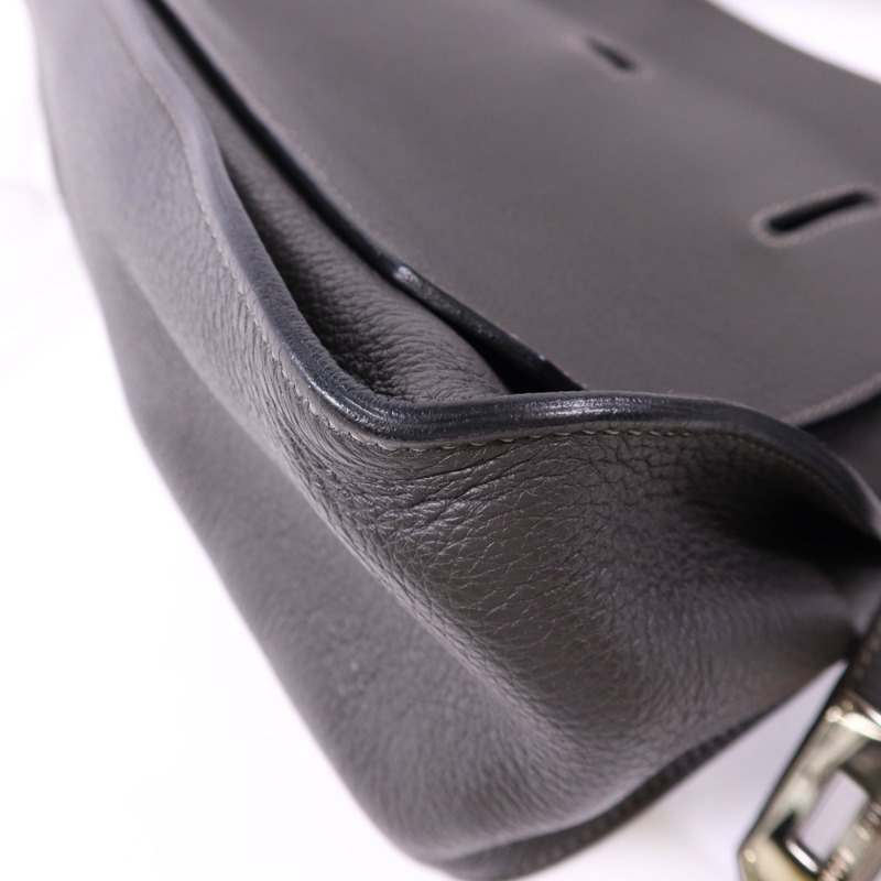 HERMES Clemence皮革Jypesiere 34銀扣肩背袋Etain-12