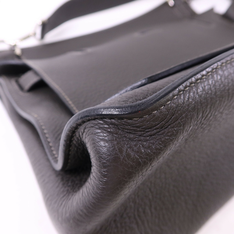 HERMES Clemence皮革Jypesiere 34銀扣肩背袋Etain-13