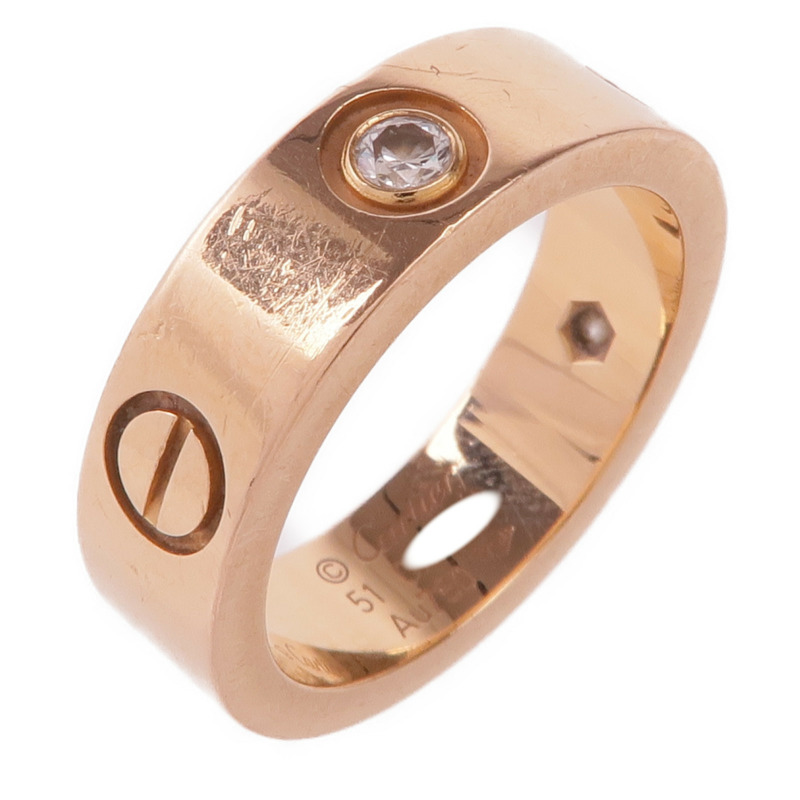 CARTIER 18K玫瑰金Love Ring 3 Diamonds鑽石戒指Cartier#51/US#5.75-0