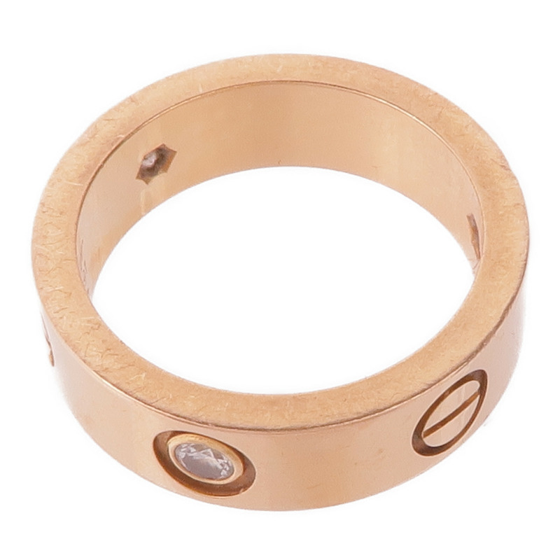 CARTIER 18K玫瑰金Love Ring 3 Diamonds鑽石戒指Cartier#51/US#5.75-8