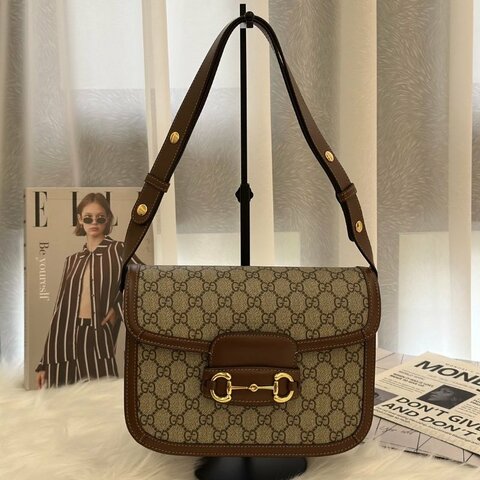 GUCCI Horsebit 1955馬銜釦馬鞍包 - 中號棕