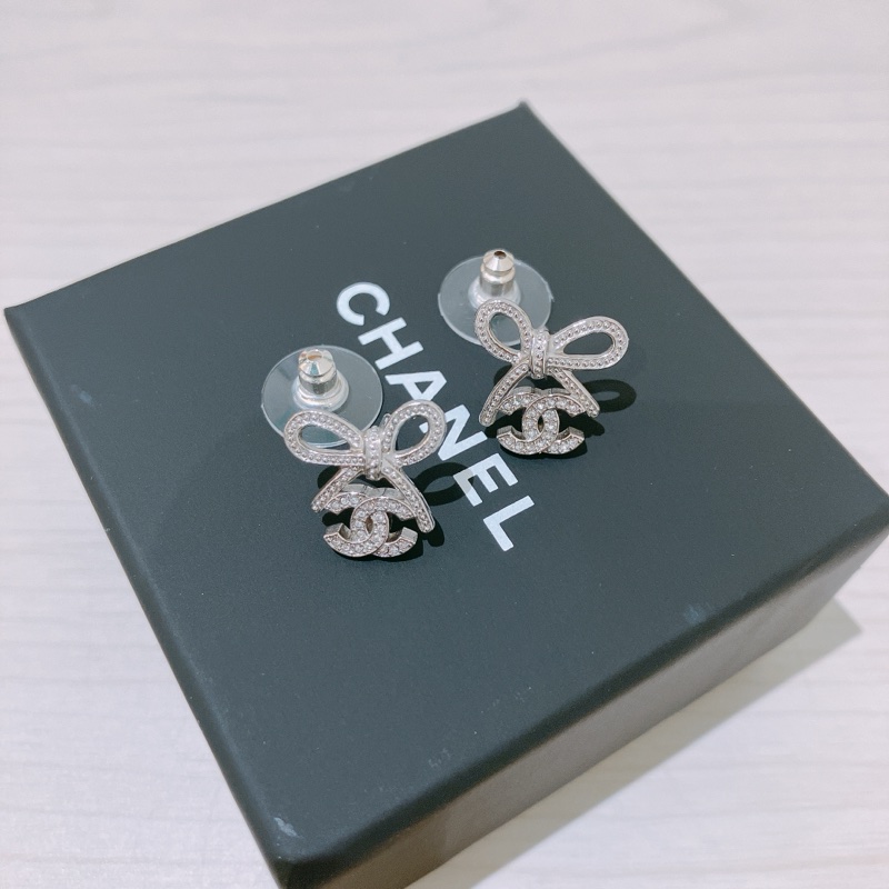 TK1881 Chanel 香奈兒銀色蝴蝶結雙C Logo 耳環25K Bow Earrings Silver-4