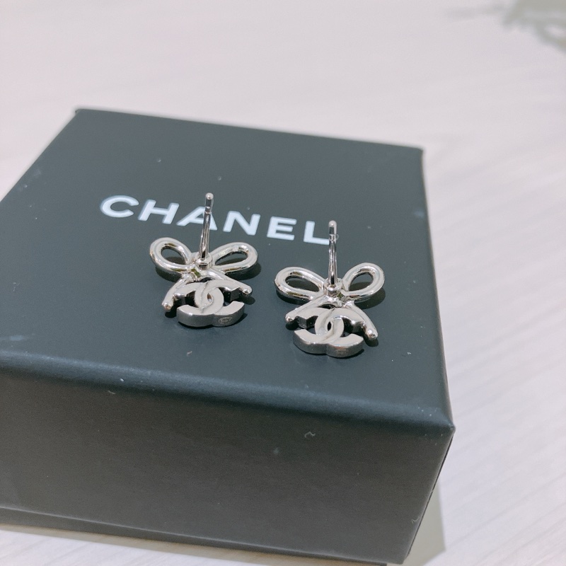 TK1881 Chanel 香奈兒銀色蝴蝶結雙C Logo 耳環25K Bow Earrings Silver-16
