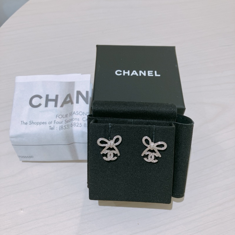 TK1881 Chanel 香奈兒銀色蝴蝶結雙C Logo 耳環25K Bow Earrings Silver-21
