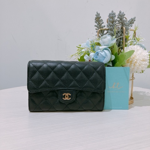 TK1832 Chanel 香奈兒黑色荔枝牛皮中長皮夾Classic Flap Small Long Wallet Caviar Black X GHW