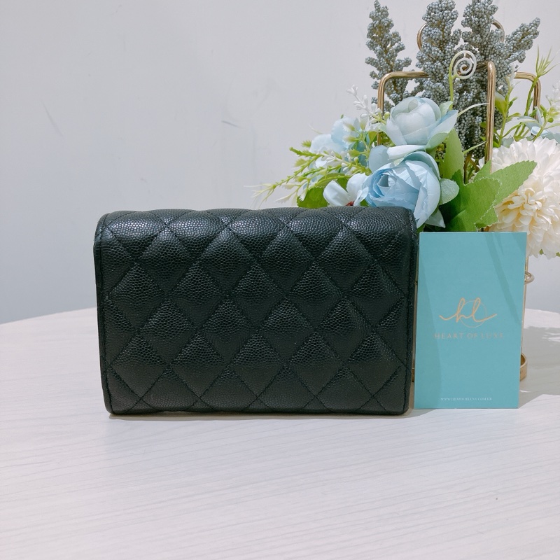TK1832 Chanel 香奈兒黑色荔枝牛皮中長皮夾Classic Flap Small Long Wallet Caviar Black X GHW-1