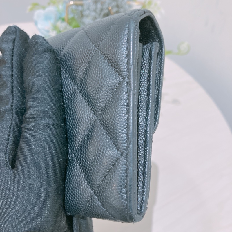 TK1832 Chanel 香奈兒黑色荔枝牛皮中長皮夾Classic Flap Small Long Wallet Caviar Black X GHW-6
