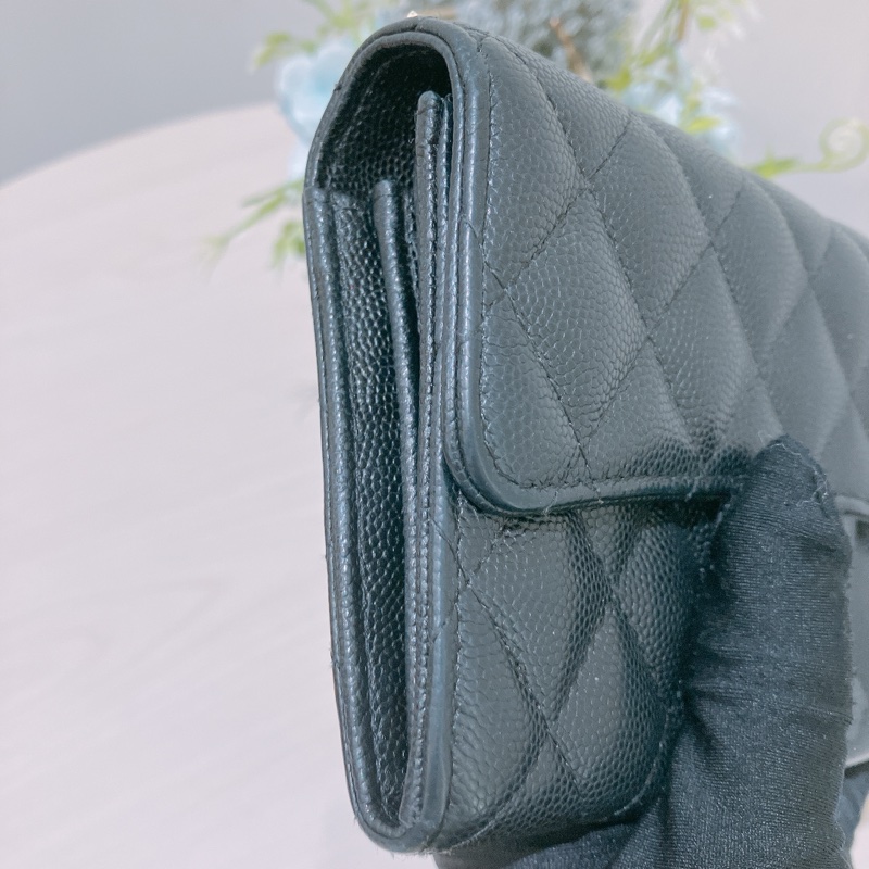 TK1832 Chanel 香奈兒黑色荔枝牛皮中長皮夾Classic Flap Small Long Wallet Caviar Black X GHW-7