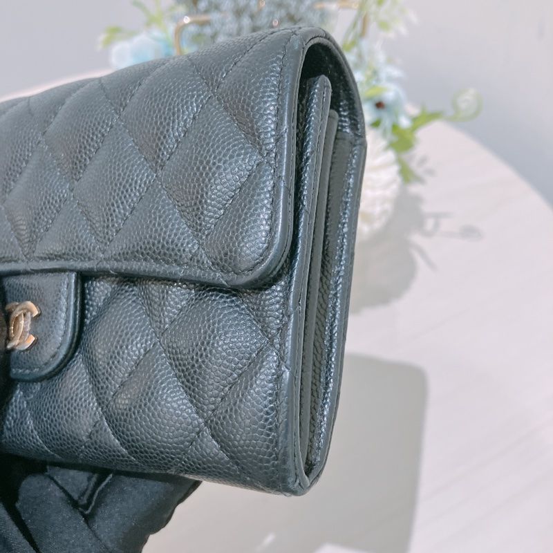 TK1832 Chanel 香奈兒黑色荔枝牛皮中長皮夾Classic Flap Small Long Wallet Caviar Black X GHW-30