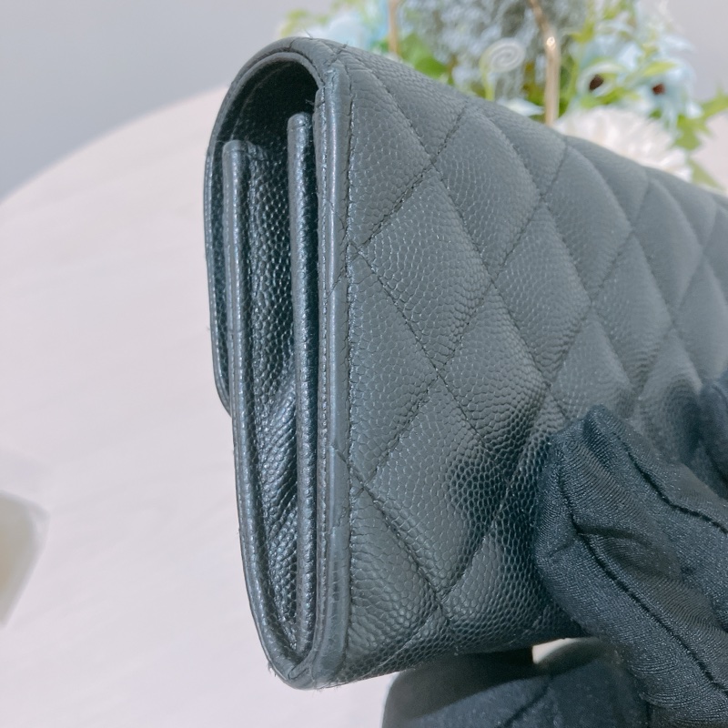 TK1832 Chanel 香奈兒黑色荔枝牛皮中長皮夾Classic Flap Small Long Wallet Caviar Black X GHW-31