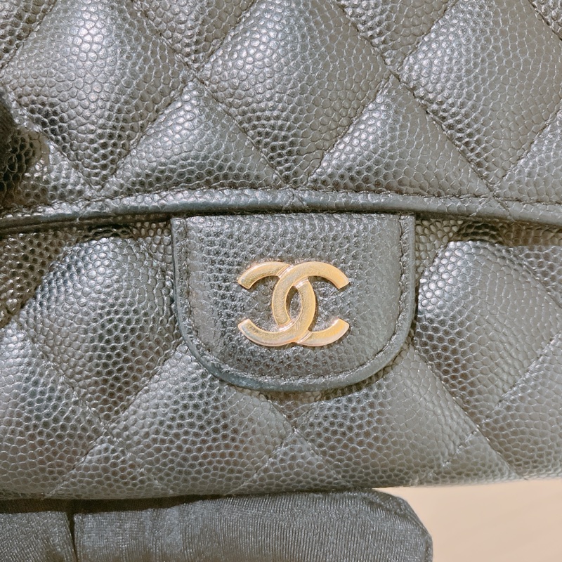 TK1832 Chanel 香奈兒黑色荔枝牛皮中長皮夾Classic Flap Small Long Wallet Caviar Black X GHW-46