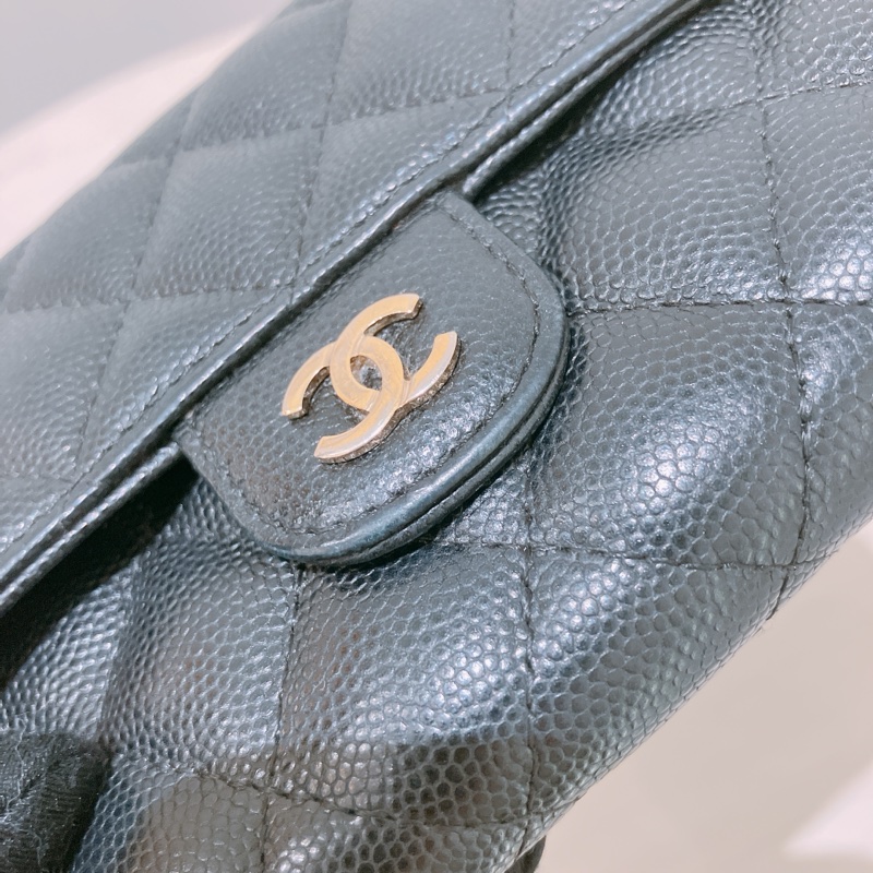 TK1832 Chanel 香奈兒黑色荔枝牛皮中長皮夾Classic Flap Small Long Wallet Caviar Black X GHW-47