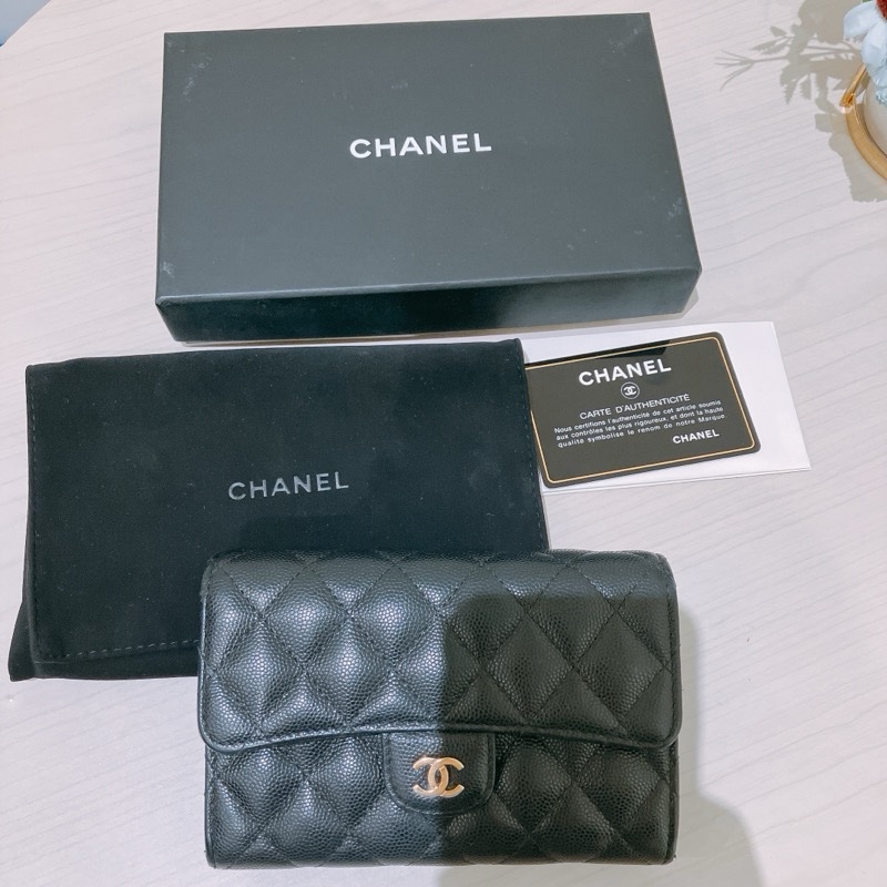 TK1832 Chanel 香奈兒黑色荔枝牛皮中長皮夾Classic Flap Small Long Wallet Caviar Black X GHW-55
