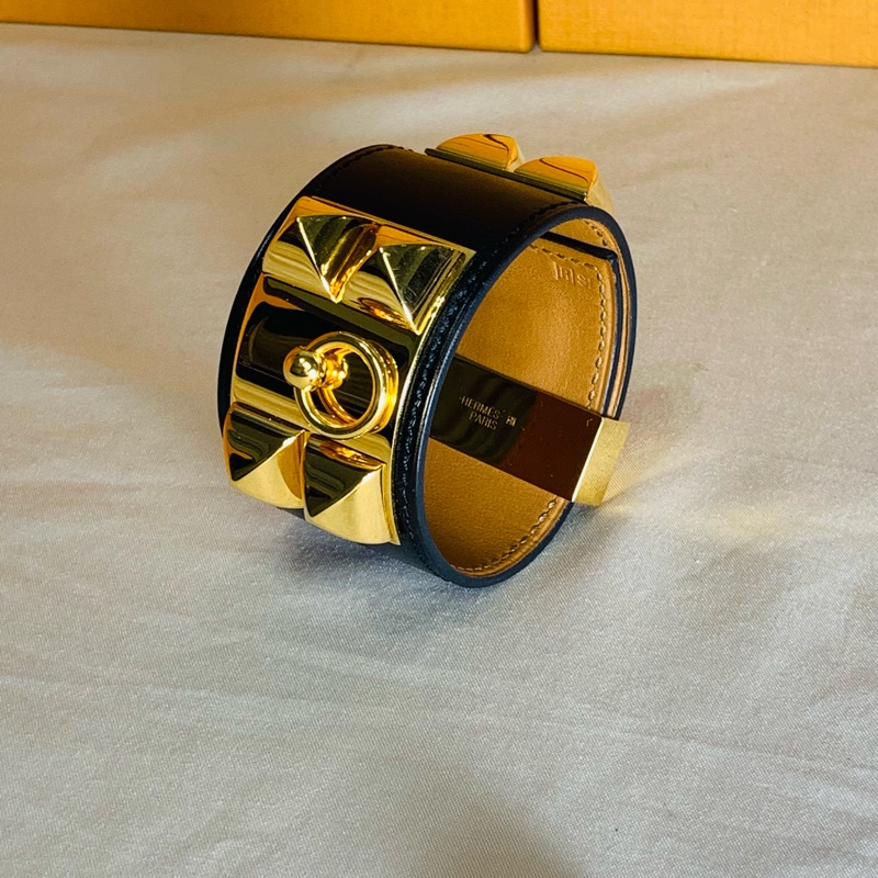 ✨近新美品 Hermès 愛馬仕 寬版黑金CDC手環-0