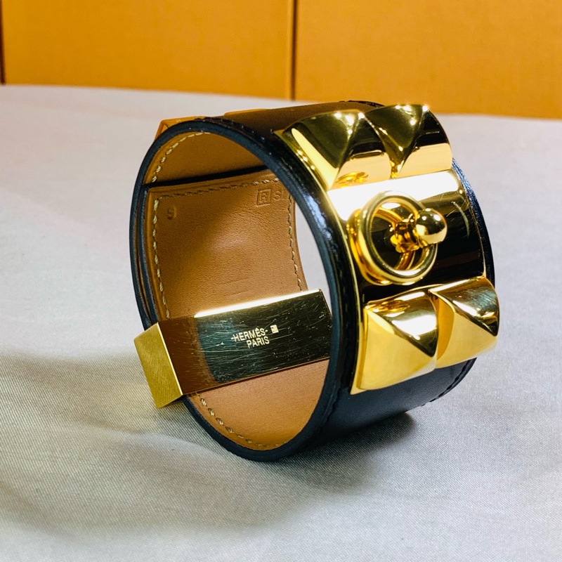 ✨近新美品 Hermès 愛馬仕 寬版黑金CDC手環-6